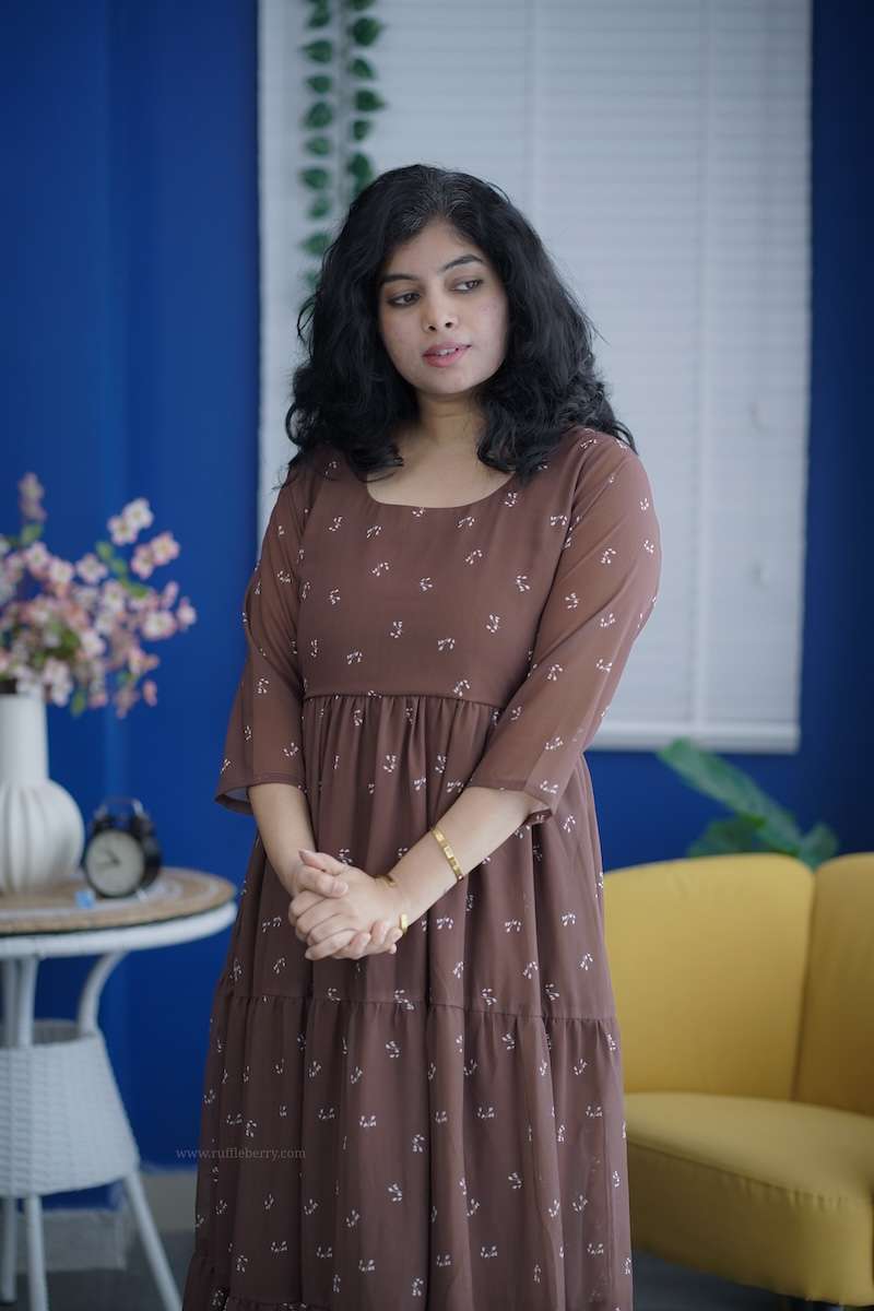 Rose Brown Floral Georgette Dress