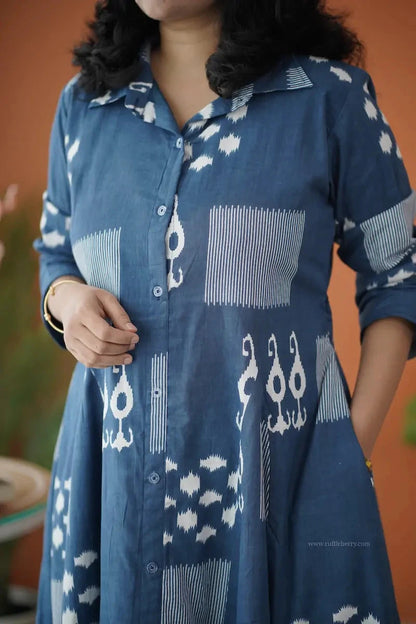 BarB Indigo Blue Abstract Shirt Dress