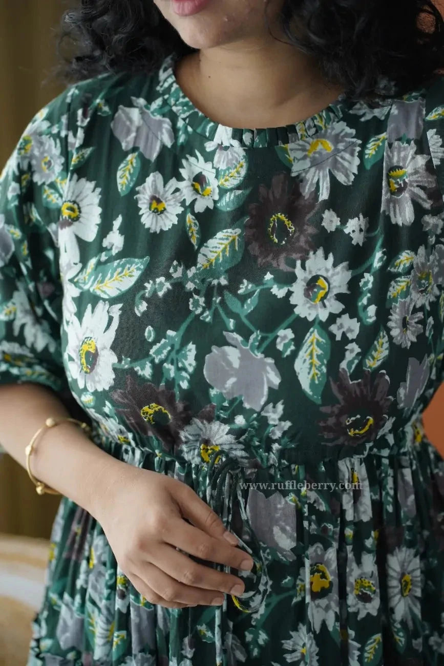 Augusta DarkGreen Floral Cotton Tier Dress
