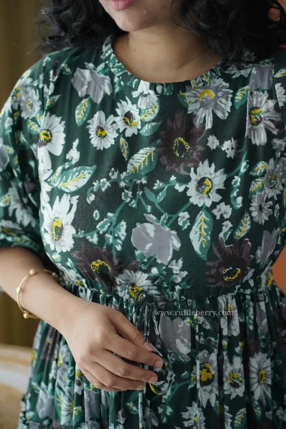 Augusta DarkGreen Floral Cotton Tier Dress