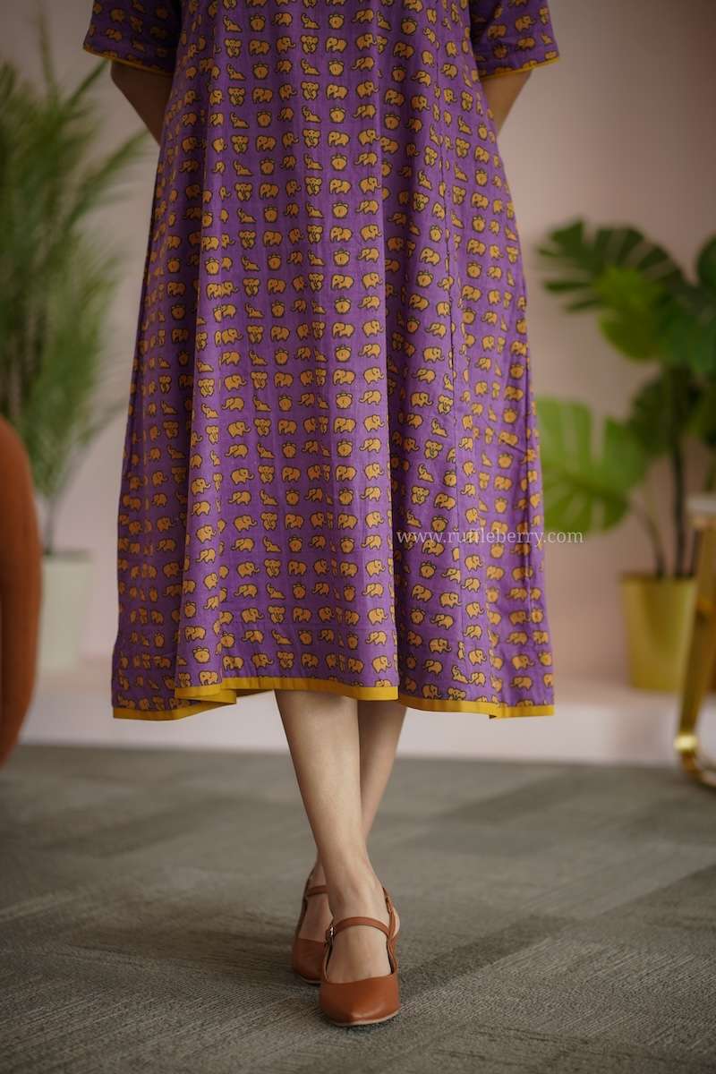 augusta mauve elephant print cotton dress
