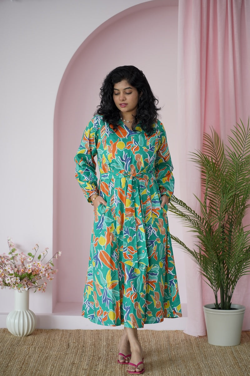 Maroba Tropical Leaves Cotton Aline Dress