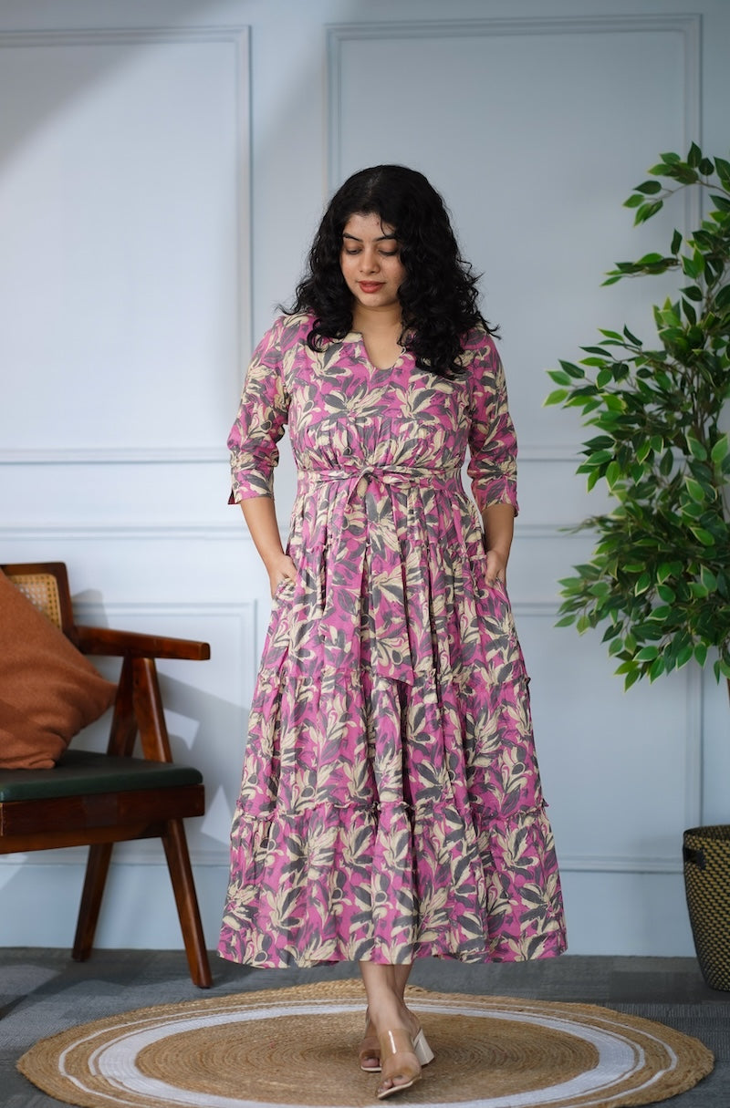Elira Onion Pink Cotton Tier Dress