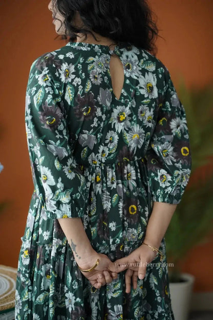 Augusta DarkGreen Floral Cotton Tier Dress