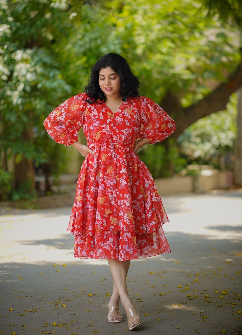 Savina OrangeRed Georgette Dress