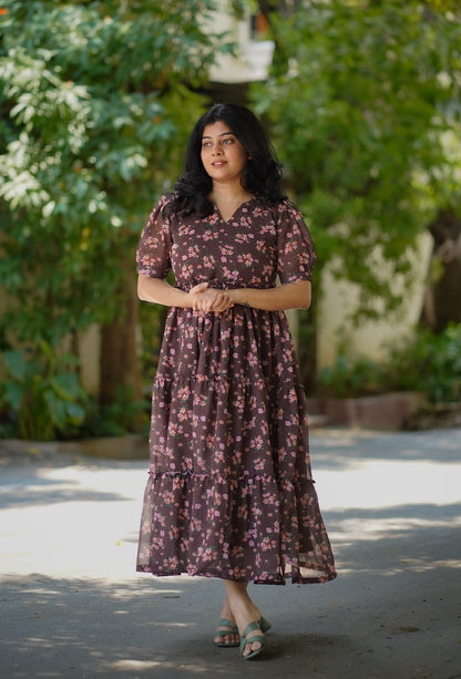 Bloom Pecan Brown Georgette Dress