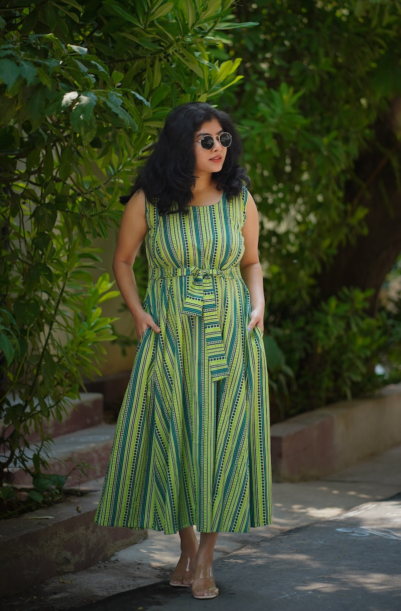 Aara Green Aline Cotton Dress