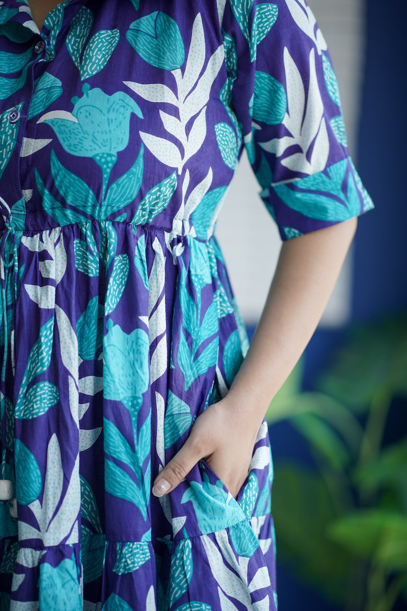 maroba blue coral cotton tier dress