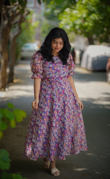 Savina Lavender Floral Georgette Dress image 0