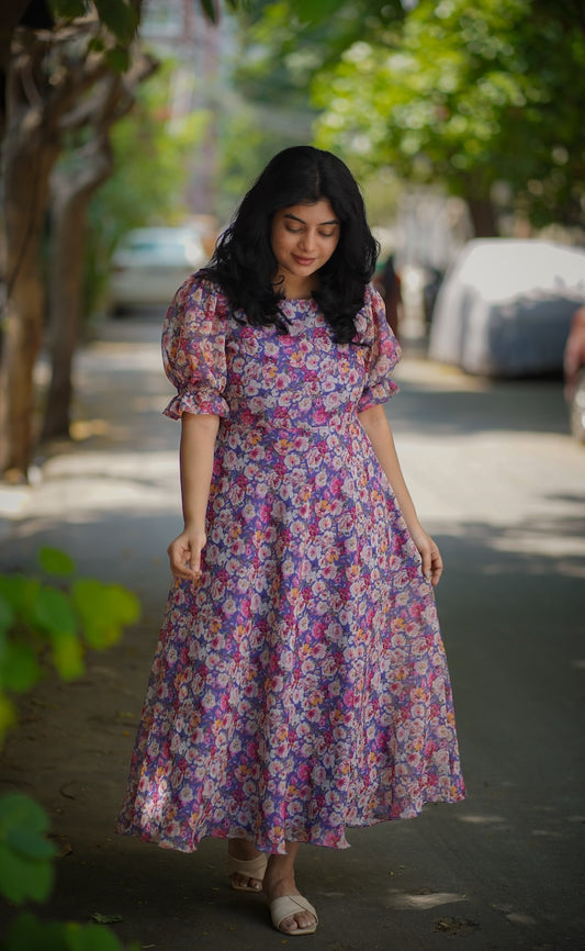 Savina Lavender Floral Georgette Dress image 0