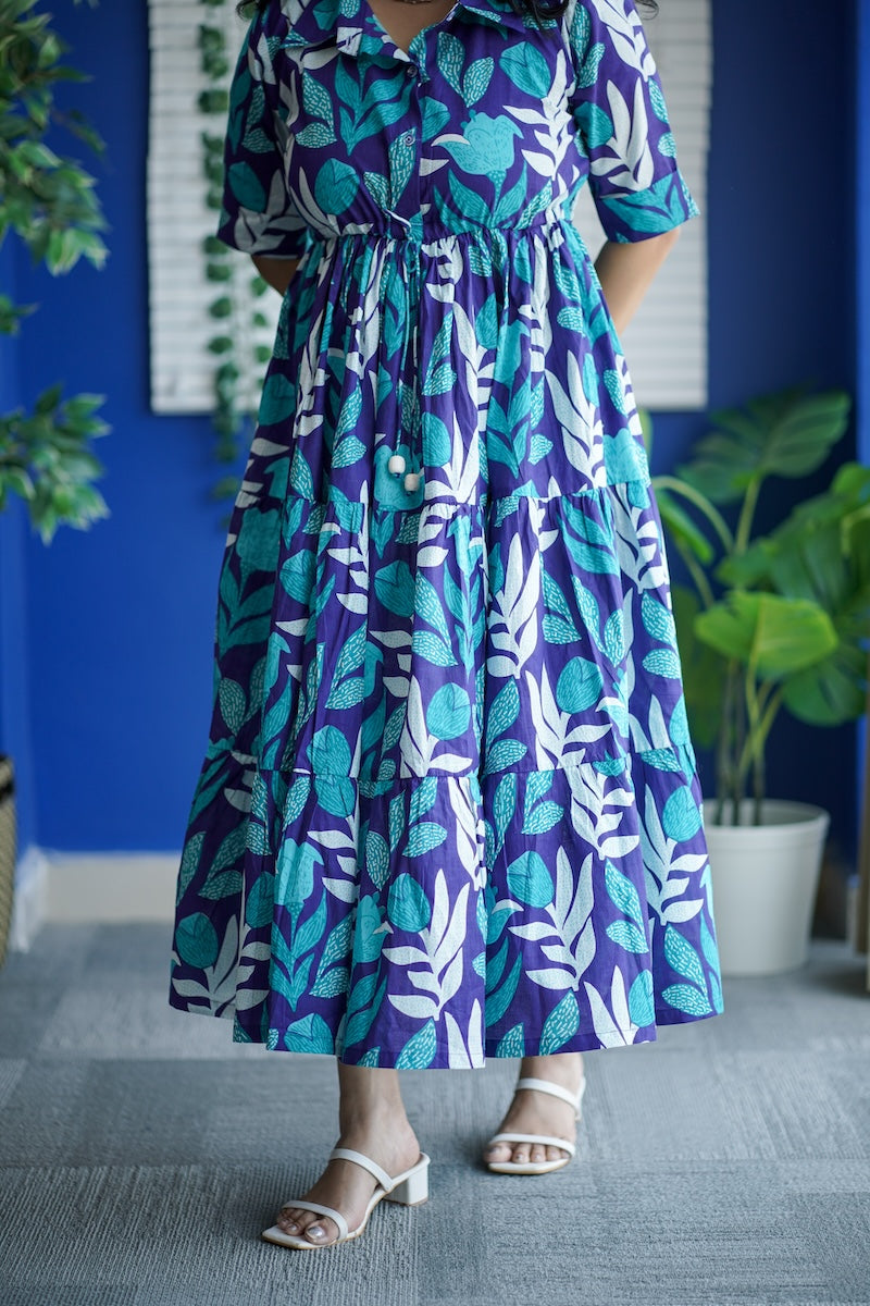 maroba blue coral cotton tier dress