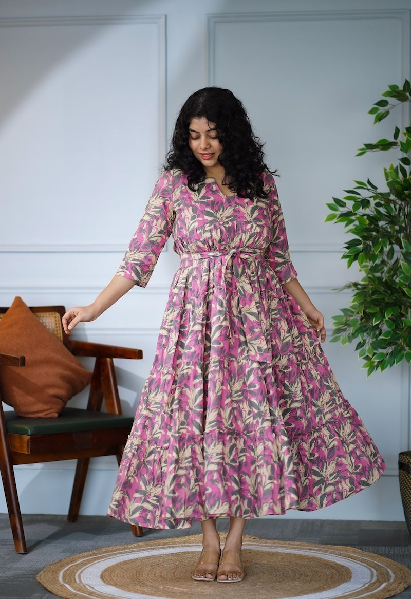 Elira Onion Pink Cotton Tier Dress