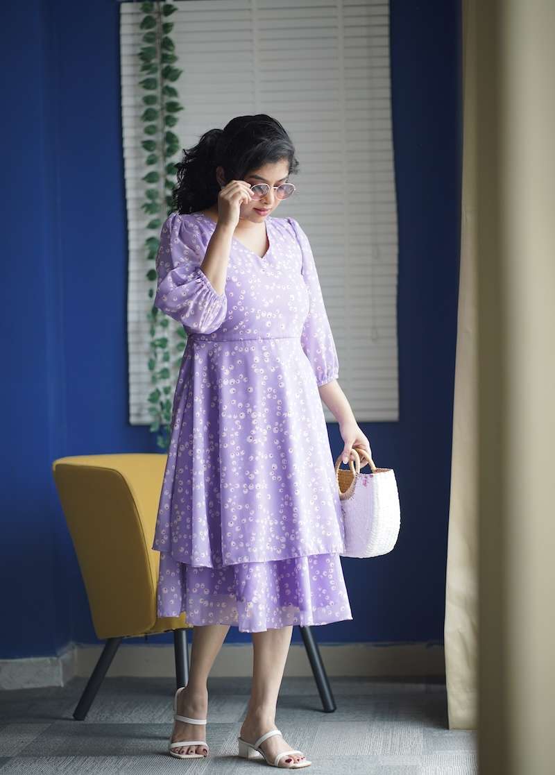 maira lilac georgette layered dress