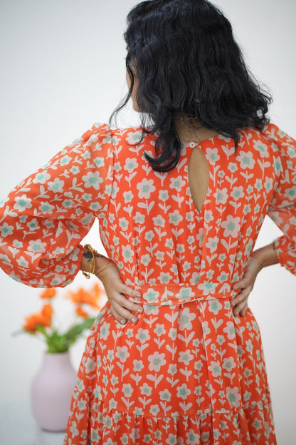 Arina Orange MiniFloral Georgette dress