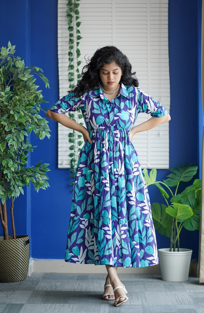 Maroba Blue Coral Cotton Tier Dress