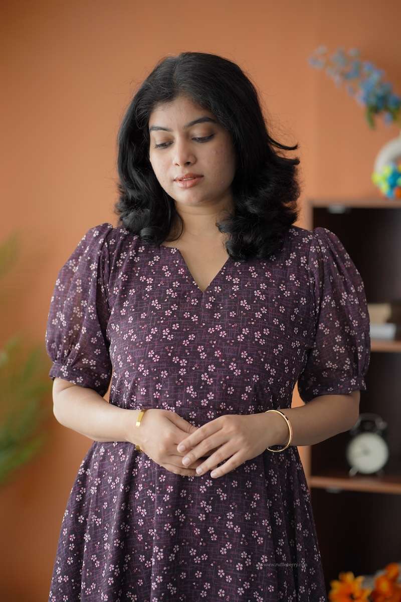 Rose Grape Floral Georgette Dress