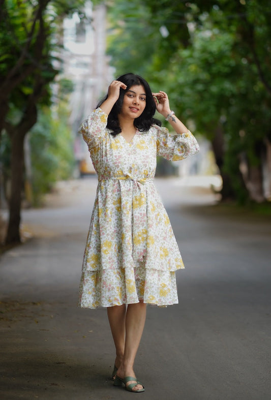 Bloom Chalk Georgette Dress