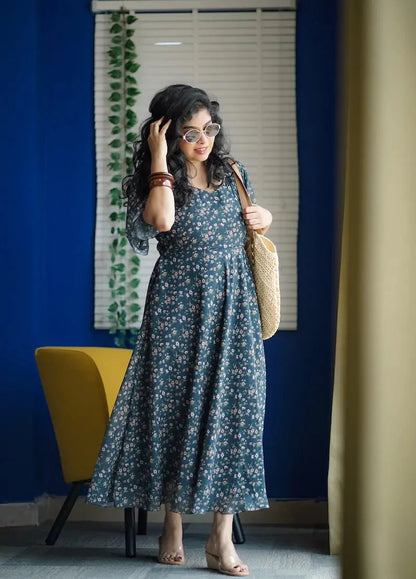Maira Minifloral Green Georgette Dress