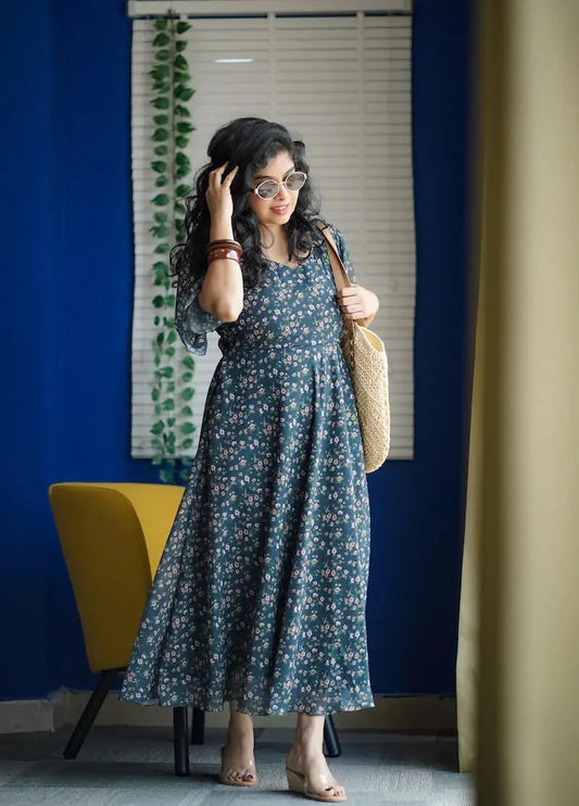 Maira Minifloral Green Georgette Dress