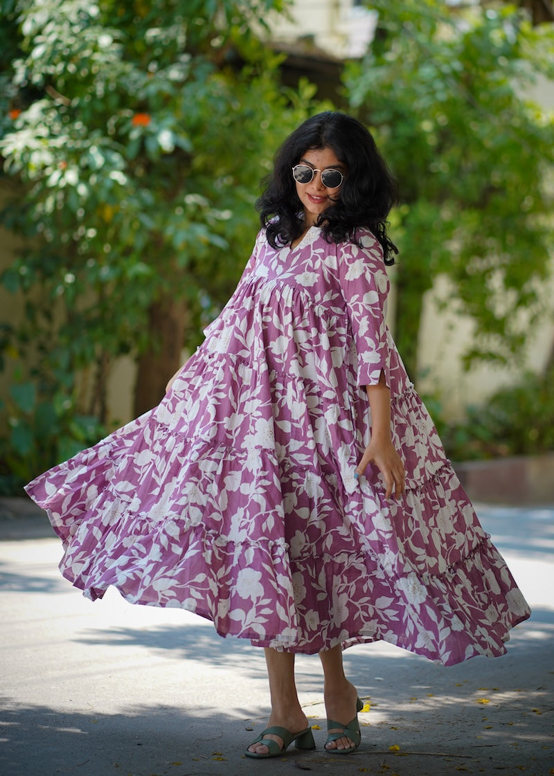 Swirl Mauve Cotton Tier Dress image 1