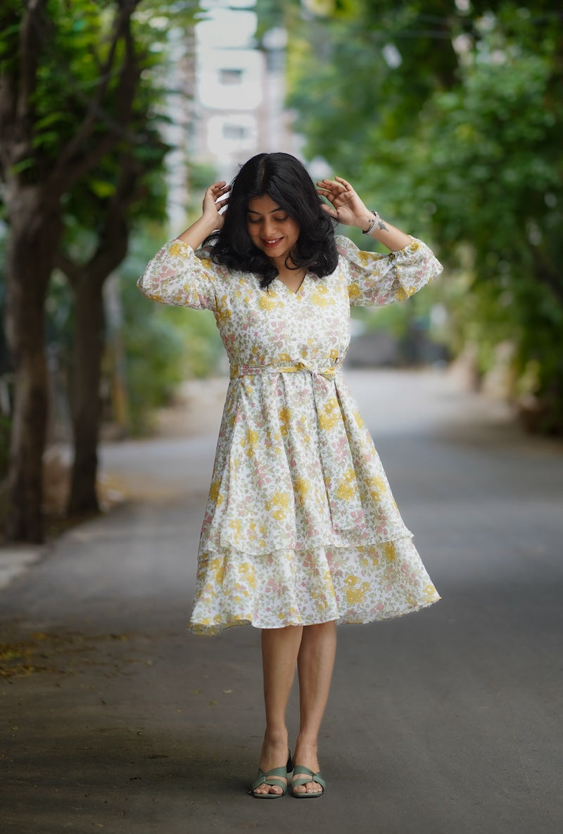Bloom Chalk Georgette Dress