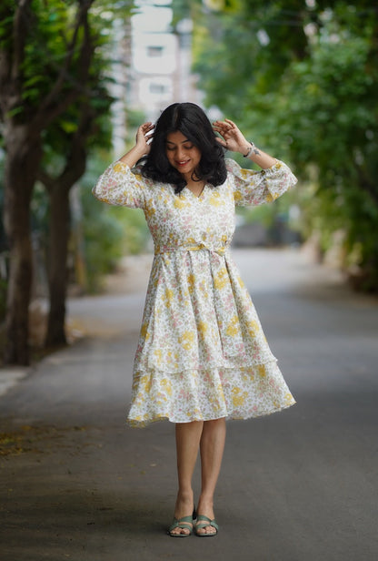 Bloom Chalk Georgette Dress