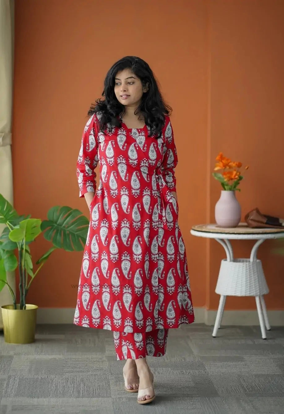 Niva Red Cotton Wrap Co-ord Set