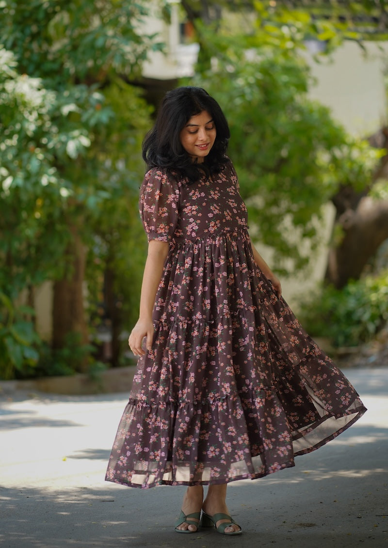 Bloom Pecan Brown Georgette Dress