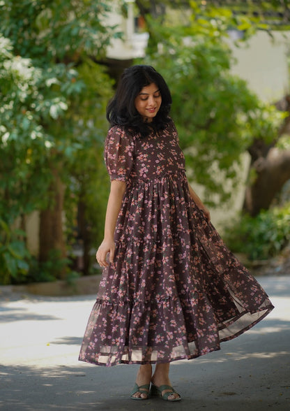 Bloom Pecan Brown Georgette Dress