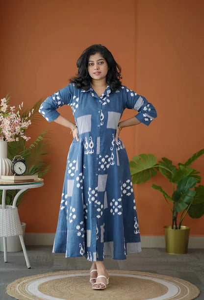 BarB Indigo Blue Abstract Shirt Dress