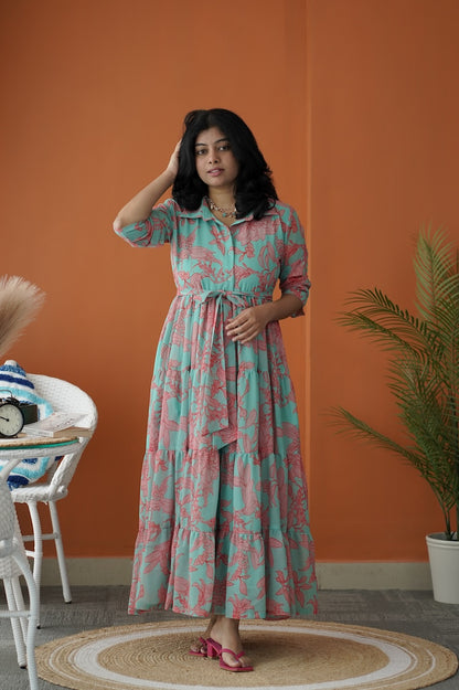 Sol Mint Green Collared Tier Dress