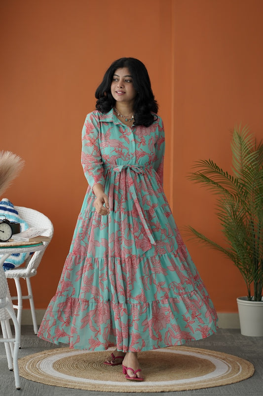 Sol Mint Green Collared Tier Dress