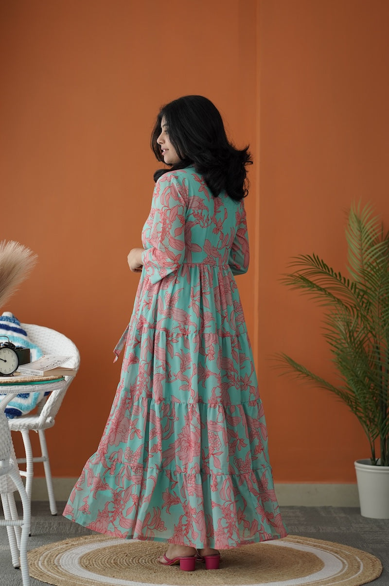 sol mint green collared tier dress