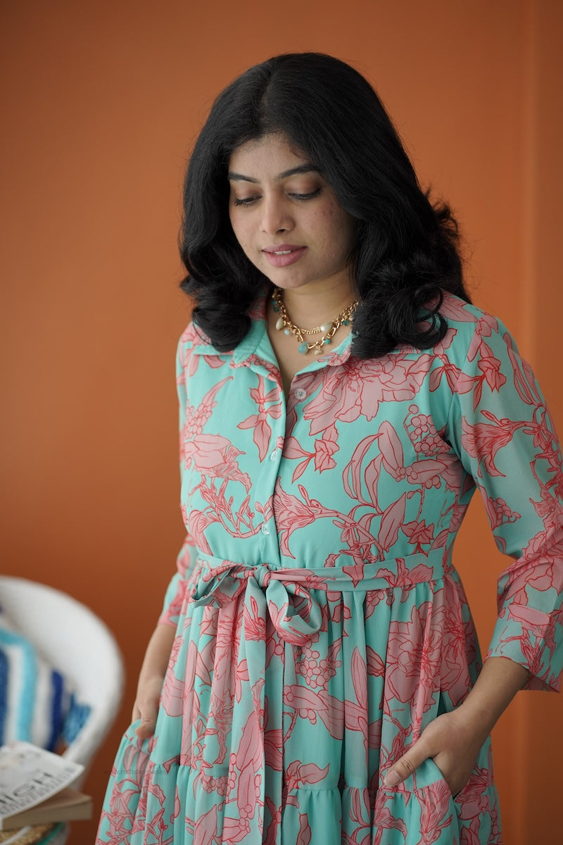 sol mint green collared tier dress