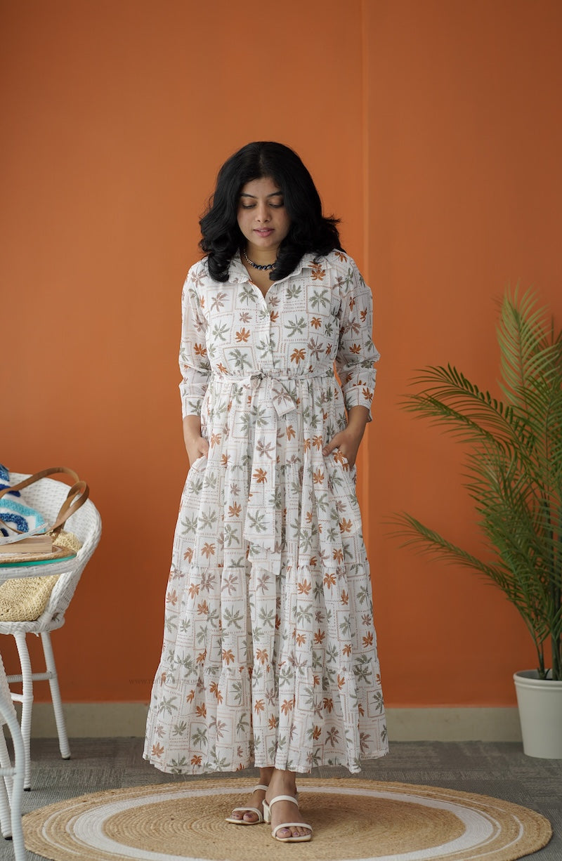 sol ivory collared tier dress
