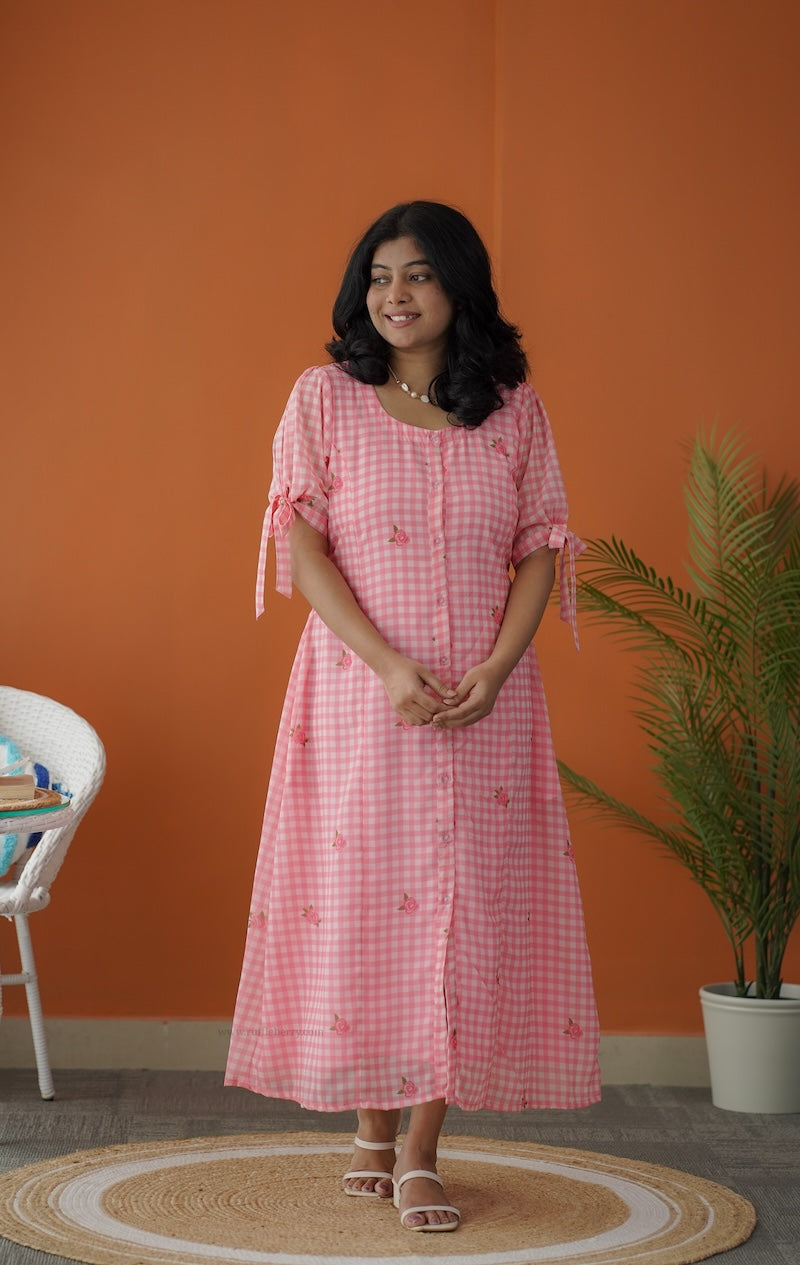 sol pink gingham a-line dress