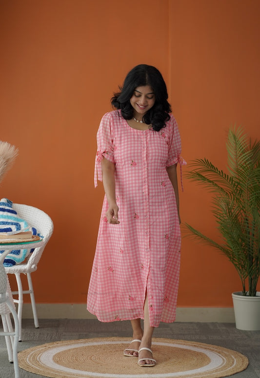 Sol Pink Gingham A-line Dress