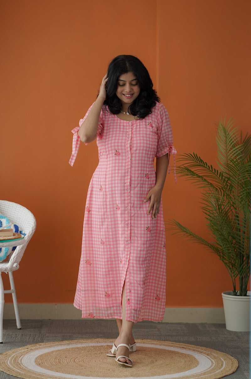 sol pink gingham a-line dress