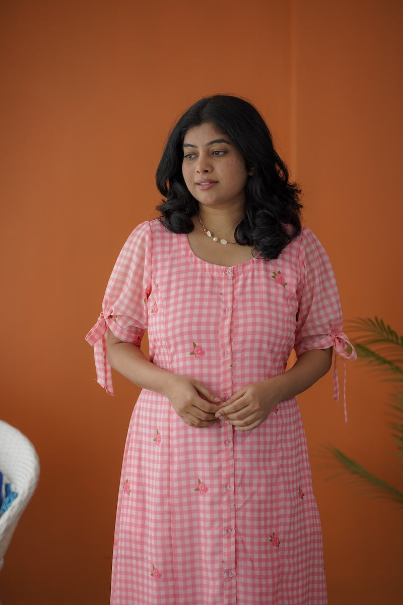sol pink gingham a-line dress