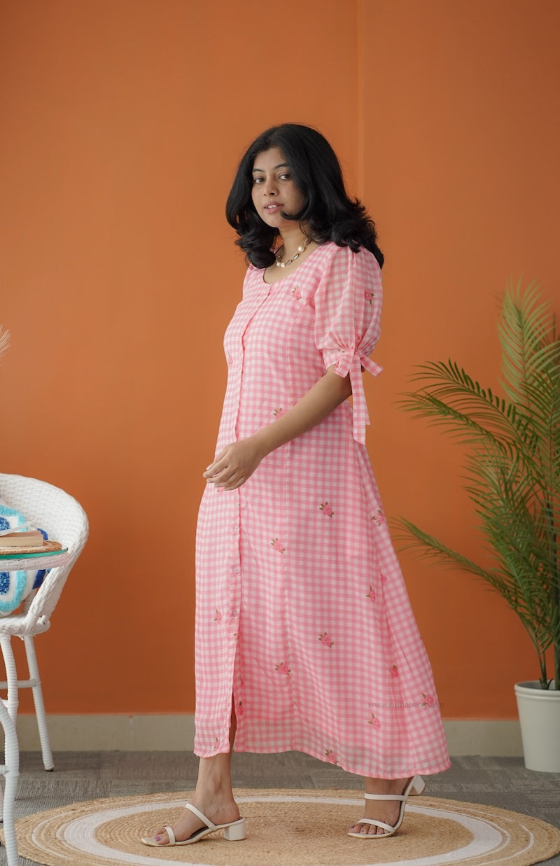 sol pink gingham a-line dress