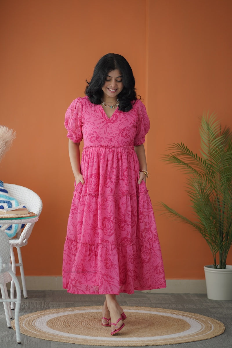 sol hotpink tier dress