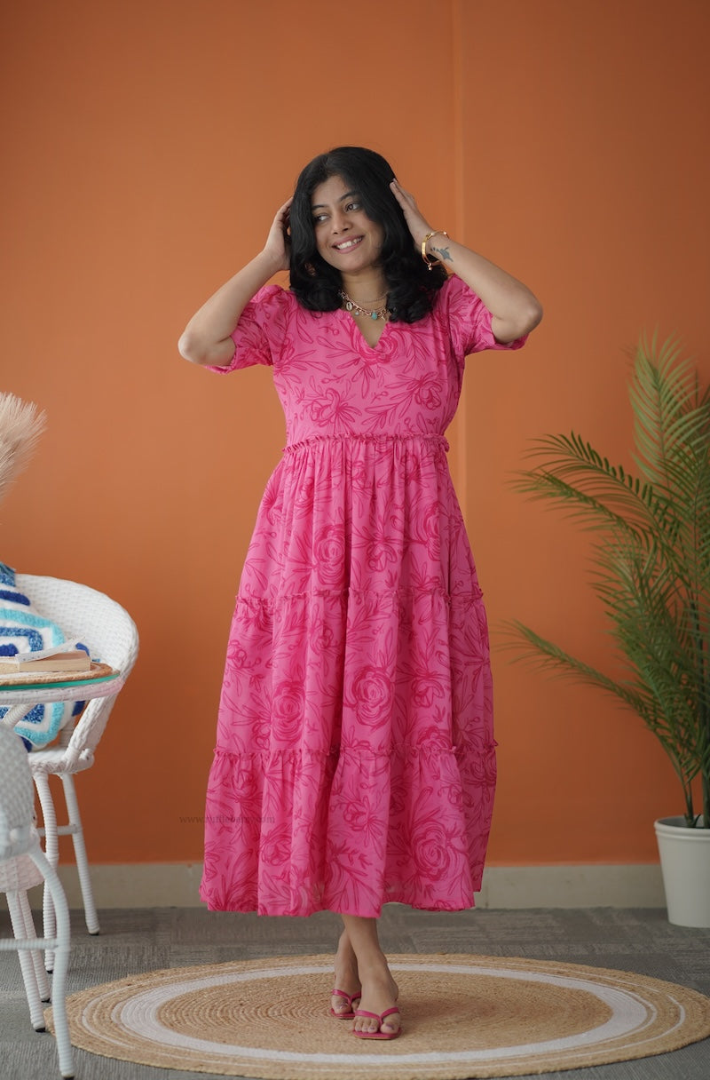 sol hotpink tier dress