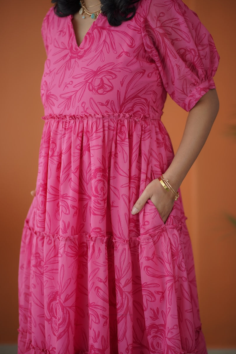 sol hotpink tier dress