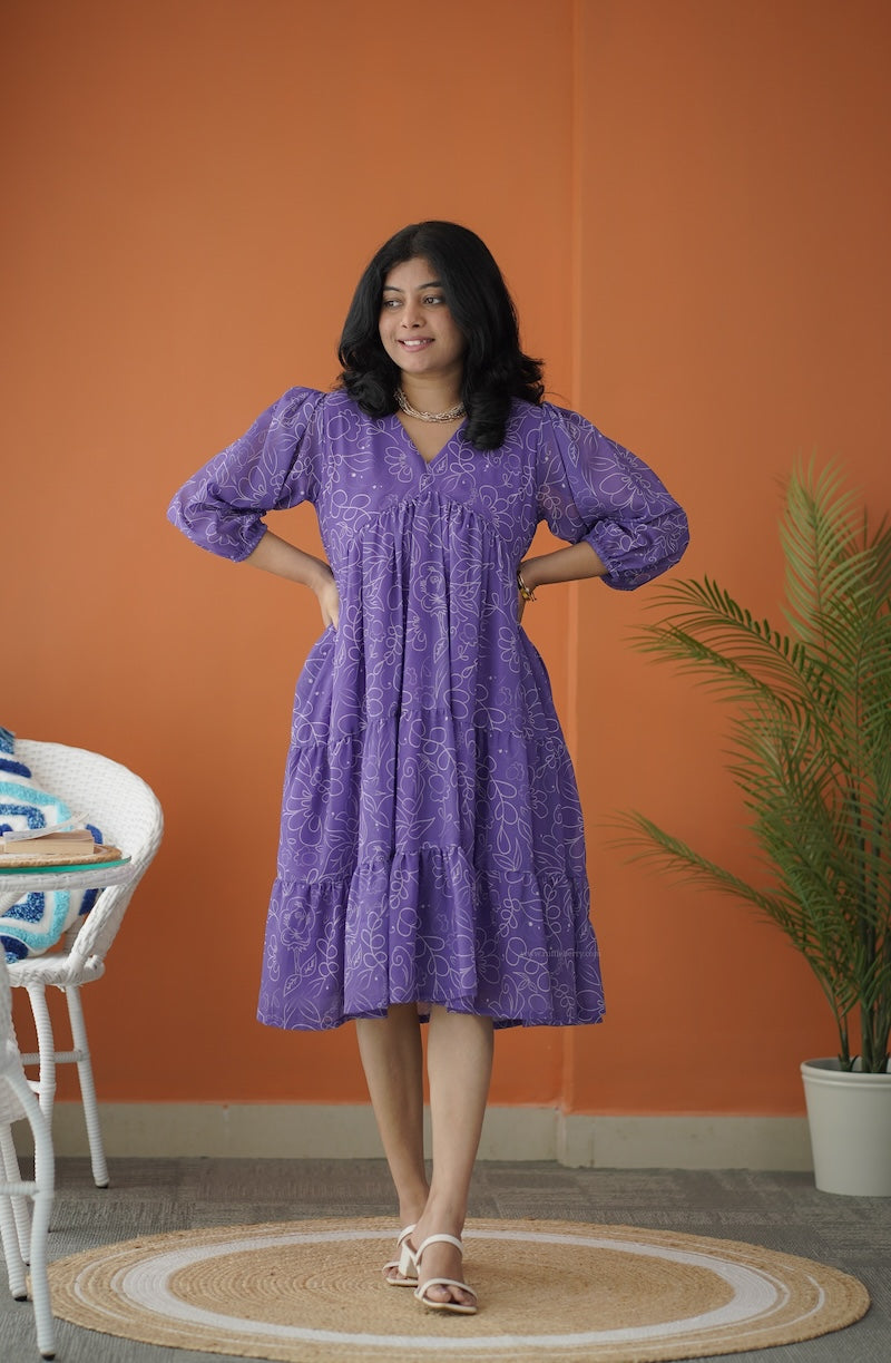 sol purple alia cut tier dress