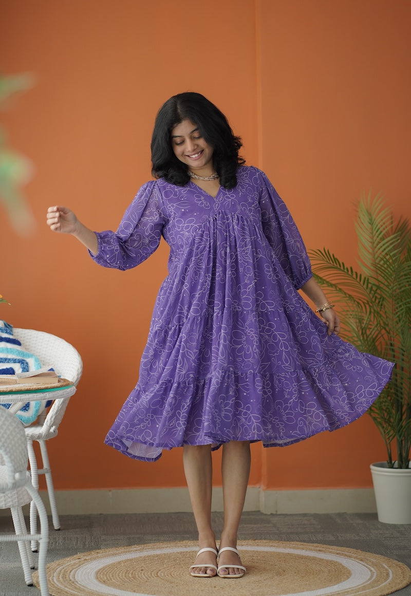 sol purple alia cut tier dress
