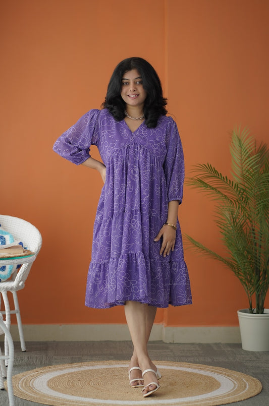 Sol Purple Alia Cut Tier Dress