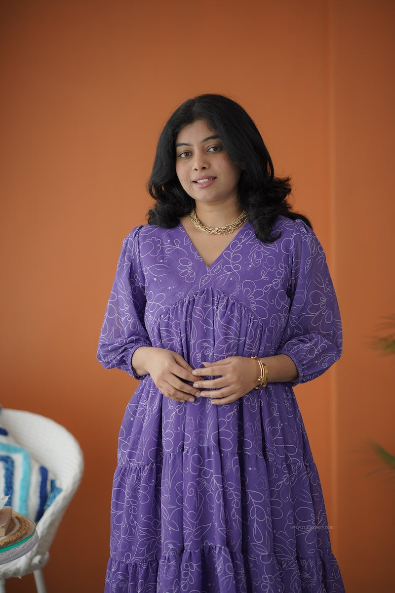 sol purple alia cut tier dress