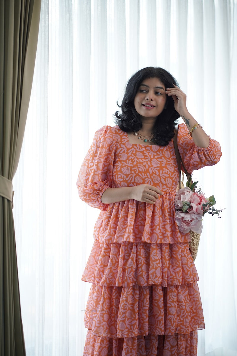 sol orange shells layered dress