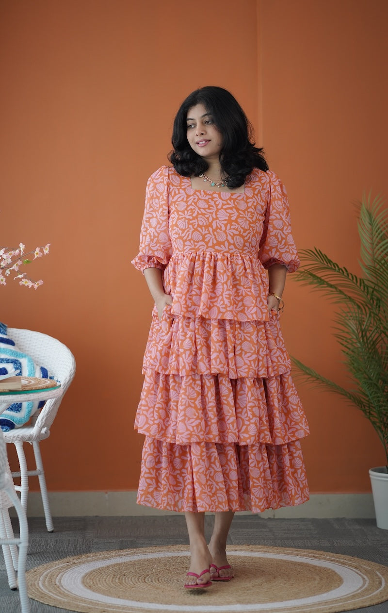 sol orange shells layered dress