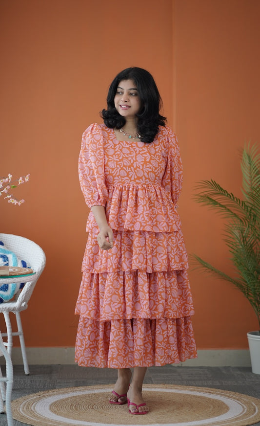 Sol Orange Shells Layered Dress